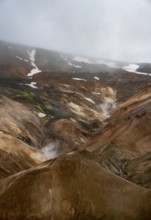 Steaming streams between colourful rhyolite mountains, Hveradalir geothermal area, Kerlingarfjöll,