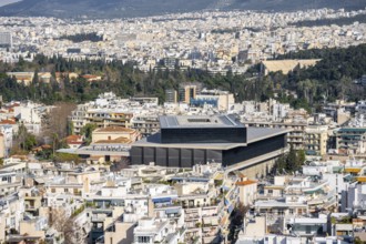 View over houses of Athens with Acropolis Museum, Athens, Attica, Greece, Europe