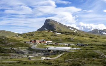 Tundra, barren mountain landscape with Mount Bitihorn, Øystre Slidre, Jotunheimen National Park,