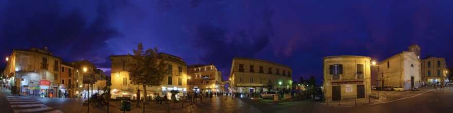 360° panorama at Villa ghirlanda with the historical old town of Tropea at sunset in the blue hour,