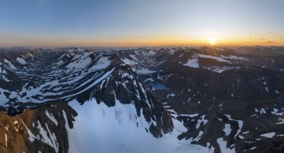 Aerial view of the peaks of Swedish Lapland, view into the valley Unna Räitavagge, also Unna