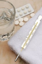 Clinical thermometer, mercury thermometer, tablets