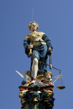 Sculpture on justice fountain, Justice Fountain, Bern, Canton of Bern, Switzerland, Europe