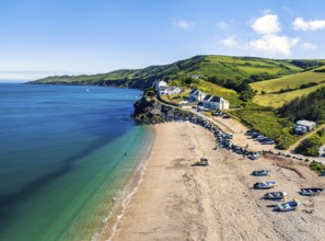 Hallsands North Beach from a drone, Trinity House and South West Coast Path, Hallsands, Devon, UK