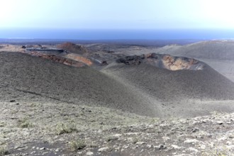 Volcanic landscape with visitor centre in Timanfaya National Park, Lanzarote, Canary Islands,