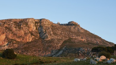 Morning light, Mons Erix, Castello di Venere, blue cloudless sky, tree, meadow, Erice, Trapani