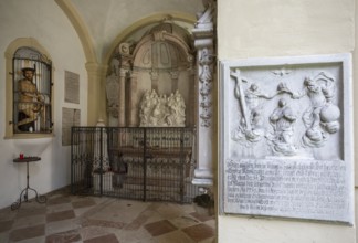 Crypt arcades, grave counters in the arcade of St. Sebastian's Cemetery, Church of St. Peter,