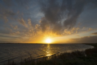 Sunrise at the Limfjord near Storvorde, Sejlflod, Aalborg, Nordjylland, North Jutland, Denmark,