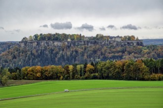 View of Königstein Fortress, Saxon Switzerland, Elbe Sandstone Mountains, Saxony, Germany, Europe