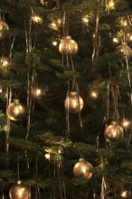 Christmas tree, decorated with tinsel and Christmas baubles, December, Advent, Germany, Europe