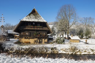 Snow-covered Black Forest farm, Fürstenberger Hof museum of local history, Unterharmersbach, Black