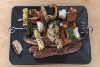 Ready-grilled vegetable skewers, Bavaria, Germany, Europe