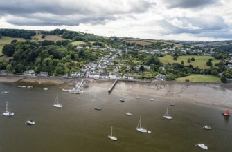 Dittisham and River Dart from a drone, Devon, England, United Kingdom, Europe