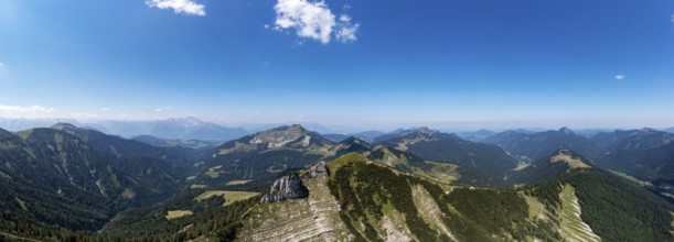 Drone shot, panorama shot, mountain landscape, summit massif of the Regenspitz, Osterhorngruppe,