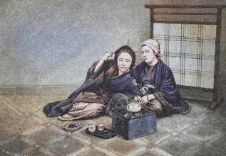 Women's life in Japan, Tea drinking, Japanese woman, around 1885, Historical, digitally restored