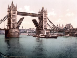 Tower Bridge, a road bridge over the River Thames in London, ca 1895, England, Historical,