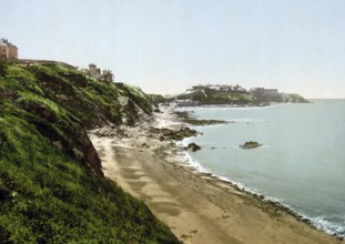 Falaises de Donville beach, Granville in Normandy, France, c. 1890, Historic, digitally enhanced