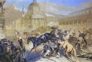 The Carnival in Rome, free horse racing on the corso, 1869, Italy, Historical, digitally restored