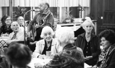 The senior citizens' organisation Grey Panthers entertain residents of a retirement home on 17.03