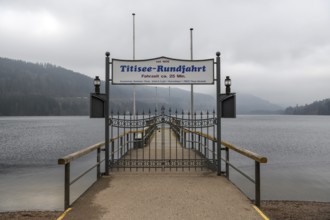 Closed jetty on Lake Titisee in winter, municipality of Titisee-Neustadt, Breisgau-Hochschwarzwald