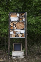 Insect hotel for solitary bees and artificial nesting place for other insects, invertebrates with