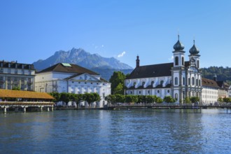 Jesuit Church with Pilatus, Reuß, Lucerne, Switzerland, Europe