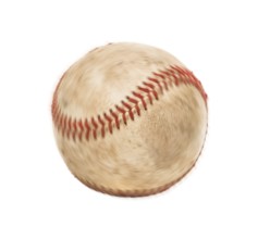 Single slightly worn spinning baseball isolated on white background