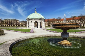 Fountain and pavilion in Hofgarten. Munich, Bavaria, Germany, Europe