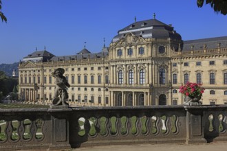 The Würzburg Residenz, putti on the bastion, park side, UNESCO World Heritage Site, Würzburg, Lower