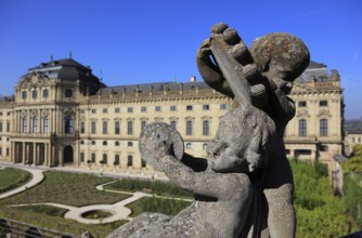 The Würzburg Residenz, putti on the bastion, park side, UNESCO World Heritage Site, Würzburg, Lower