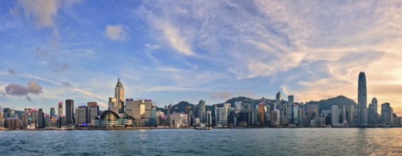 HONG KONG, CHINA, MAY 1, 2018: Panorama of Hong Kong skyline downtown skyscrapers over Victoria