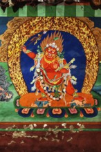 HEMIS, INDIA, SEPTEMBER 4, 2011: Wall painting of Dharmapala, Tibetan Buddhism wrathful protector