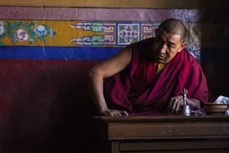 DISKIT, INDIA, SEPTEMBER 6: Tibetan Buddhist monk in Diskit gompa on September 6, 2011 in Diskit,