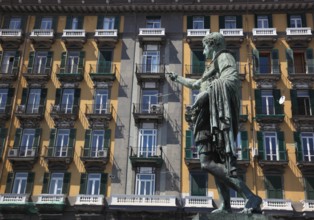 Statue of Caesar in front of a house in Via Santa Lucia in Naples, Campania, Italy, Europe