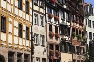 Half-timbered idyll in Weißgärbergasse, Nuremberg, Middle Franconia, Bavaria, Germany, Europe