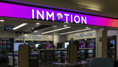 Inmotion headphones shop store, South Terminal, London Gatwick airport, England, UK