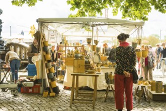 One of the first open-air markets in Dresden at the Goldener horse-rider, freshly renovated and