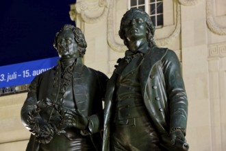 German National Theatre Weimar with Goethe Schiller statue