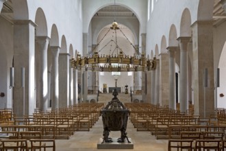 St. Mary's Cathedral, interior view with bronze baptismal font and hezilo chandelier, UNESCO World