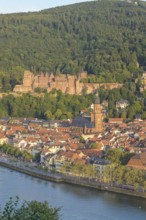 City panorama, Neckar, Old Bridge, Castle, Heidelberg, Baden-Württemberg, Germany, Europe