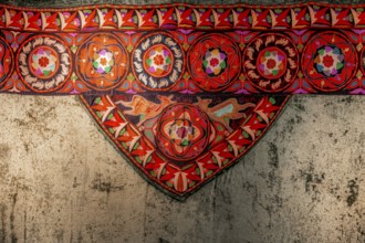 Traditional carpet with pattern, exhibition in the State History Museum, interior view, Bishkek,