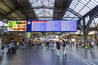 Train departure board at Zurich main station, Switzerland, Europe