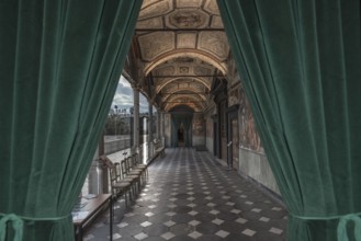 View through the door curtain into the upper arcade of the Villa del Principe, Palazzo di Andrea