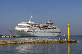 Celestyal Olympia, cruise ship of the Cypriot Celestyal Cruises, length 214 metres. Cruise harbour