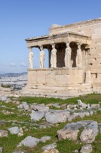 Columned Figures, Erechtheion Temple with Caryatids, Caryatid Hall, Acropolis, Athens, Greece,