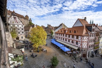 Square at the Tiergärtnertor with half-timbered houses, Pilatus House, at the Kaiserburg, in