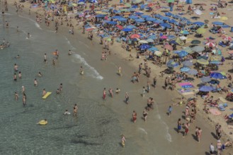 Tourists at the Playa Mal Pas, Benidorm, Province of Alicante, Costa Blanca, Spain, Europe