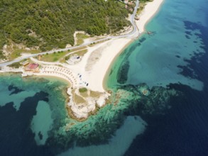 Aerial view, Ema beach, Toroni, Torone, Sithonia, Chalkidiki, Central Macedonia, Greece, Europe