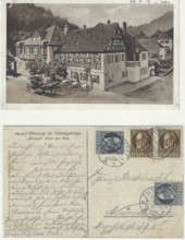 Both sides of a picture postcard from 1919, Hotel Zur Post in Wirsberg, today 2-star restaurant of