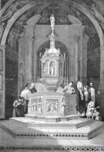 Baptism in the Baptistery of San Giovanni in Siena, 1869, Tuscany, Italy, Historic, digitally